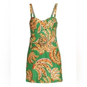 Farm Rio Green Raining Bananas Mini Dress Size XS